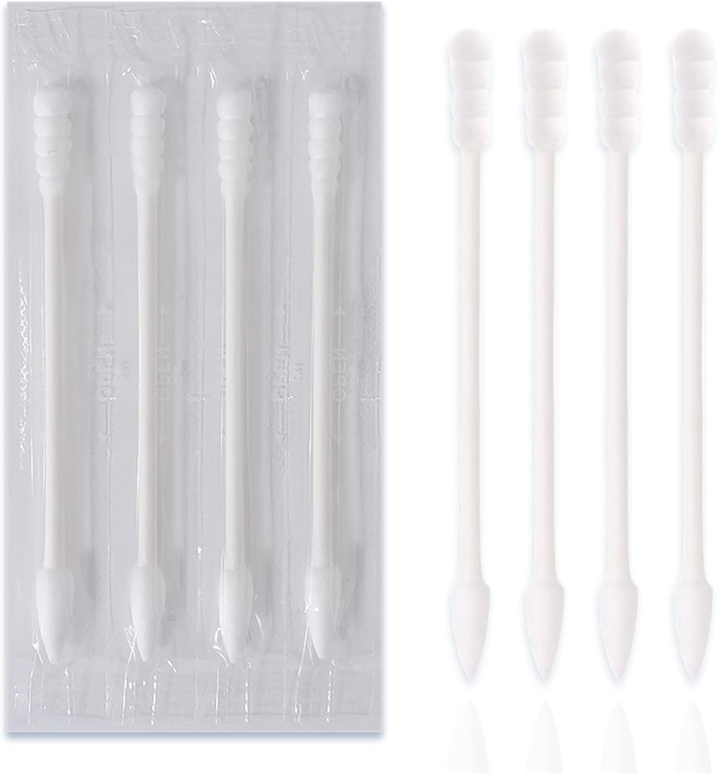Cotton Swab Individually Wrapped, 200 Count Natural Cotton Buds, Double Tipped Cotton Tips for Ear, Beauty Care, Cleaning (White, Spiral & Pointed Shape Cotton Heads)