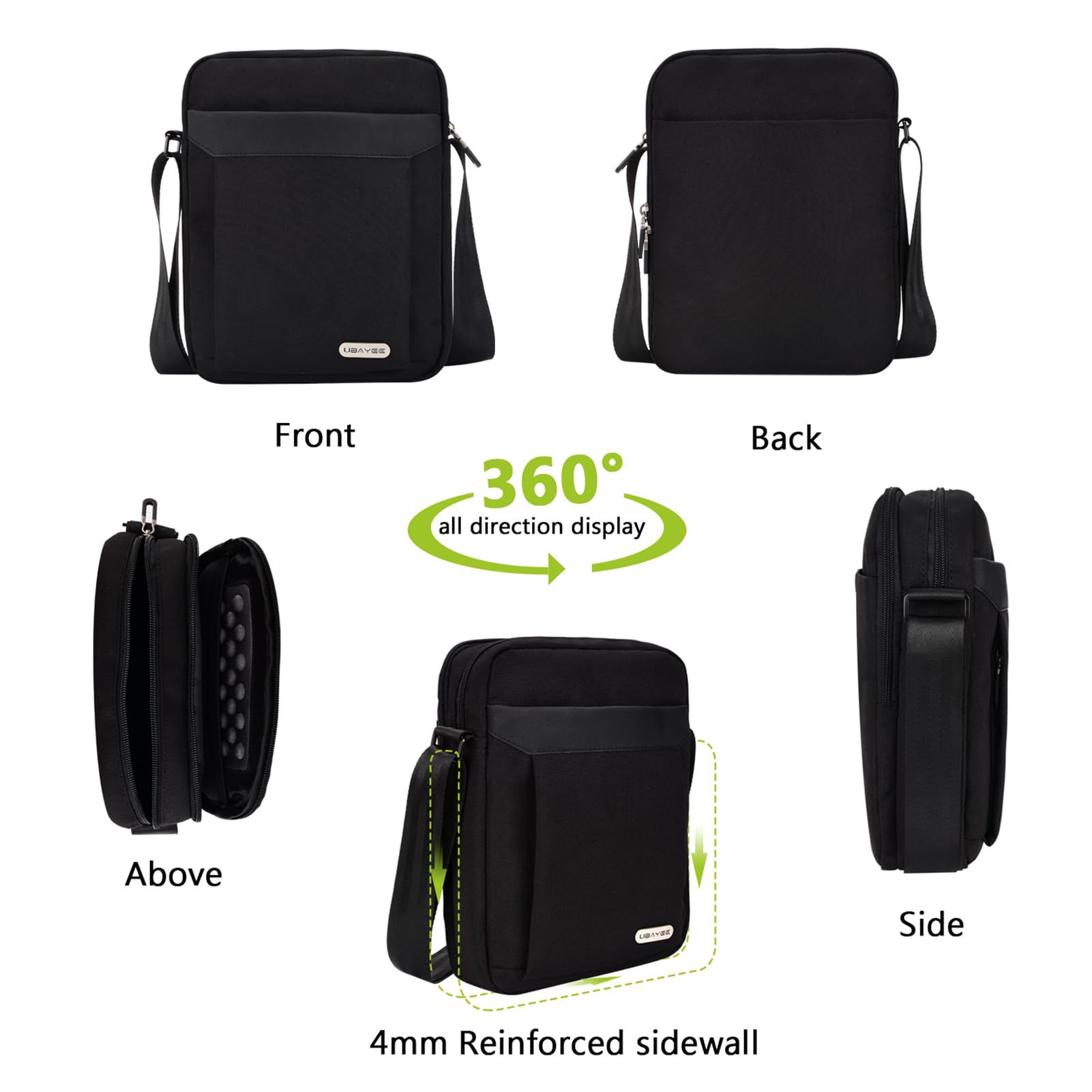 Sacoche Homme Bandoulière en Tissu Oxford avec Compartiment pour Tablette (Compatible avec iPad Tablette 10,5 Pouces, 25 cm), Noir