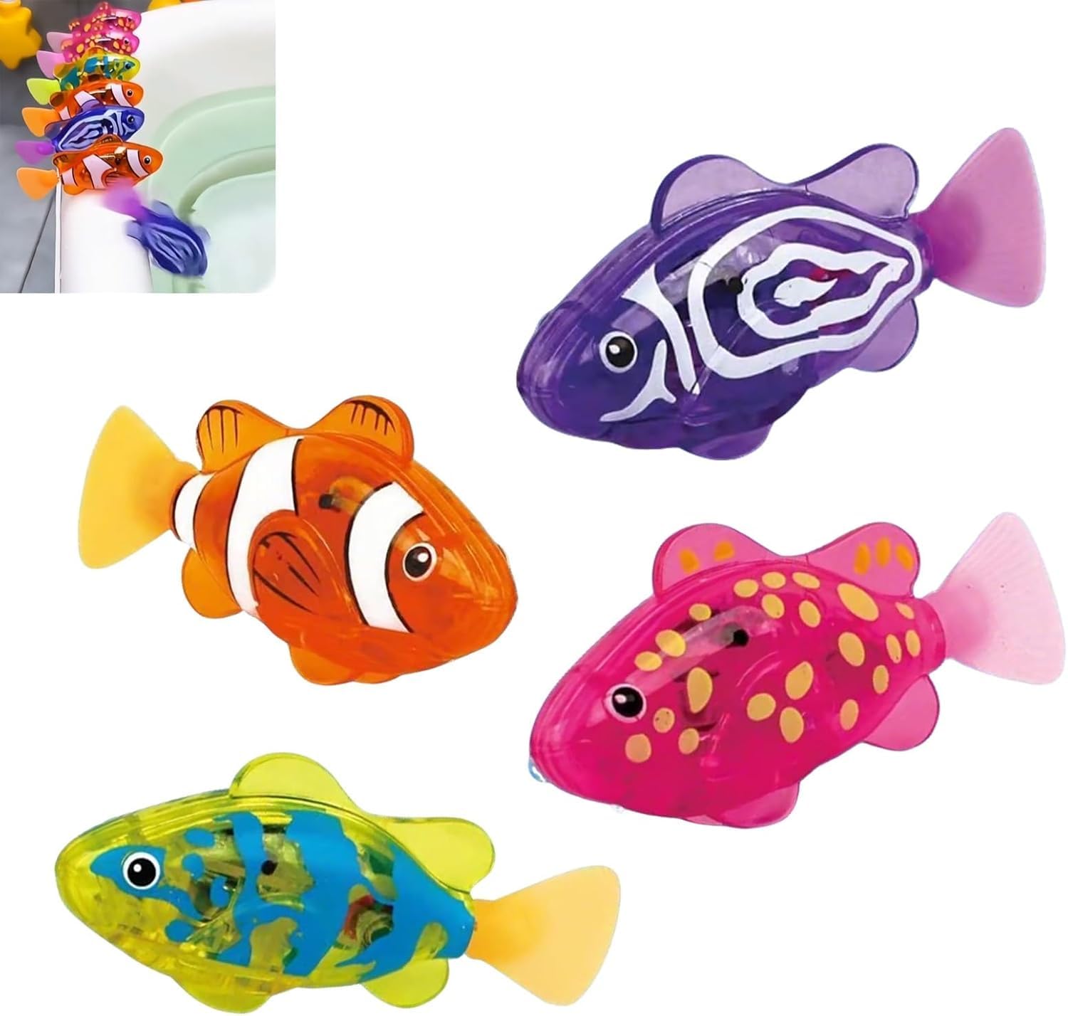 4PCS Interactive Colorful Robot Fish, Magic Water-Activated Glowing Swimming Fish, Waterproof Aquarium Bath Time Fun