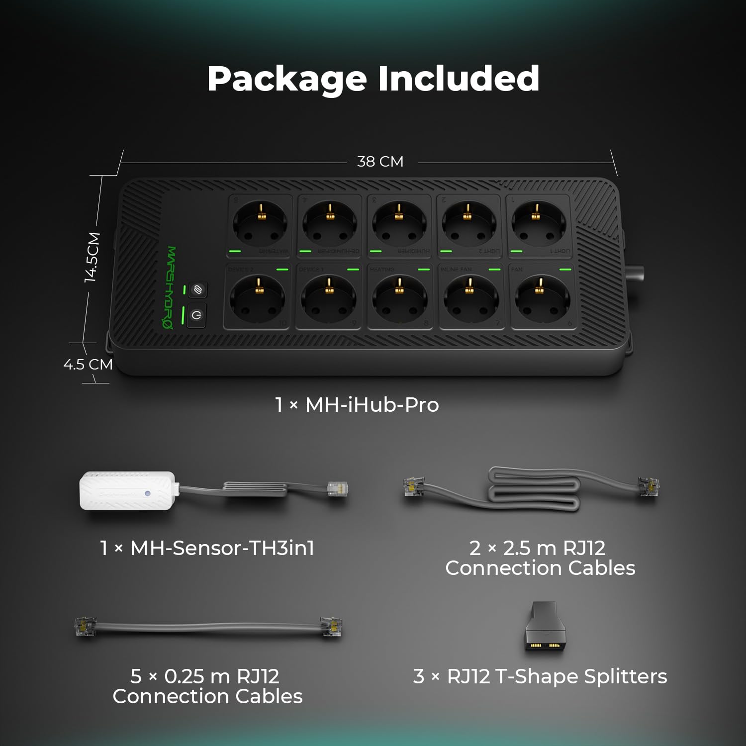 Mars Hydro iHub-Pro 10 AC Power Strip Kit, 10-w-1 wszystko w jednym hub do wzrostu, sterowanie klimatem przez Wi-Fi na światło, temperaturę, wilgotność i VPD