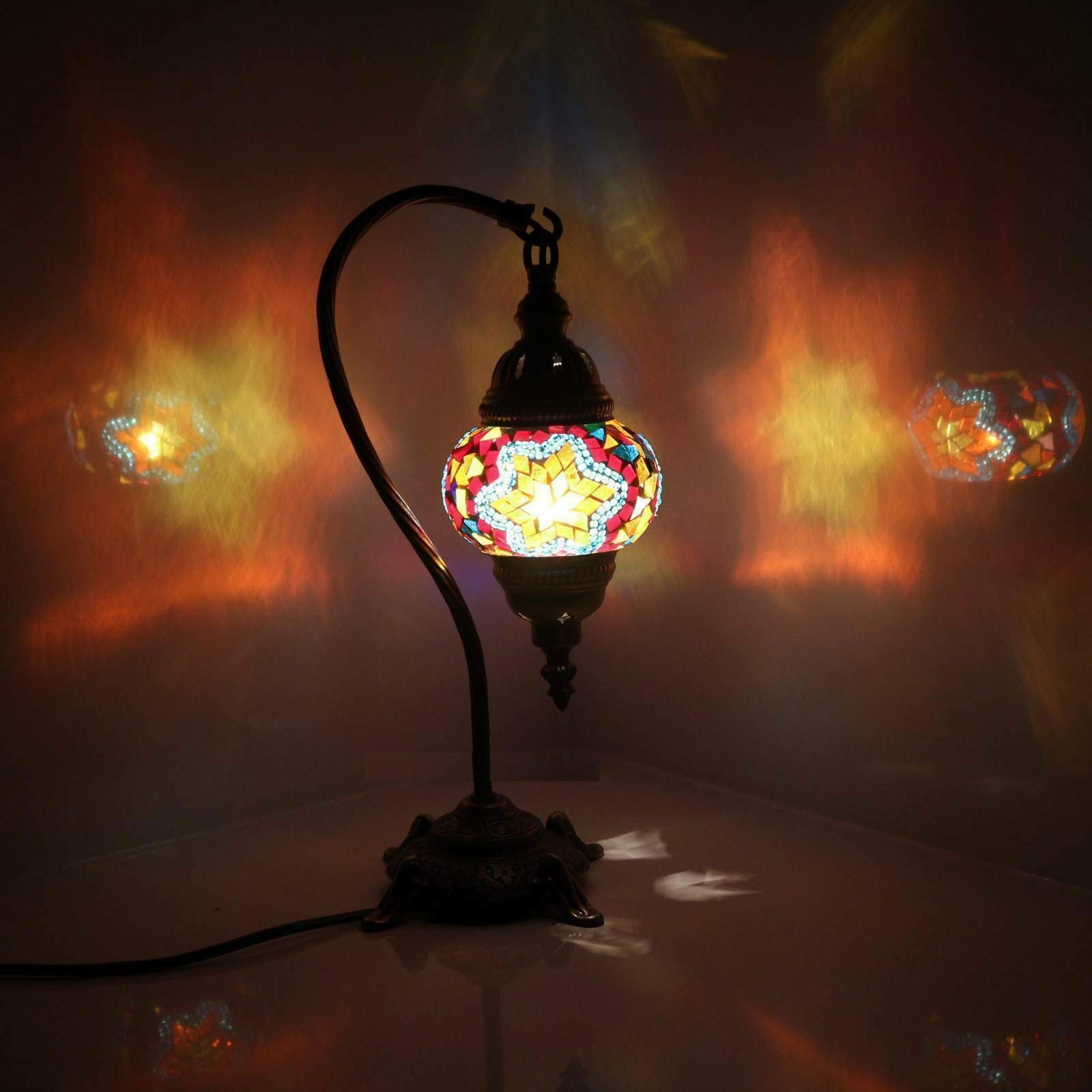 ENVA Turkish Moroccan Style Handmade Tiffany Multicolor Mosaic Lamp Swan Neck Desk Table Lamp Light