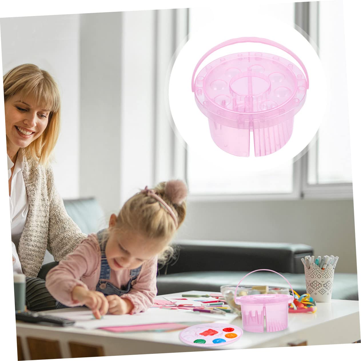 Veemoon Shabu Pen Wash Bucket 2pcs Set Cleaning Basin Holes for Boys and Girls' Art Acrylic Watercolor Tempera Oils