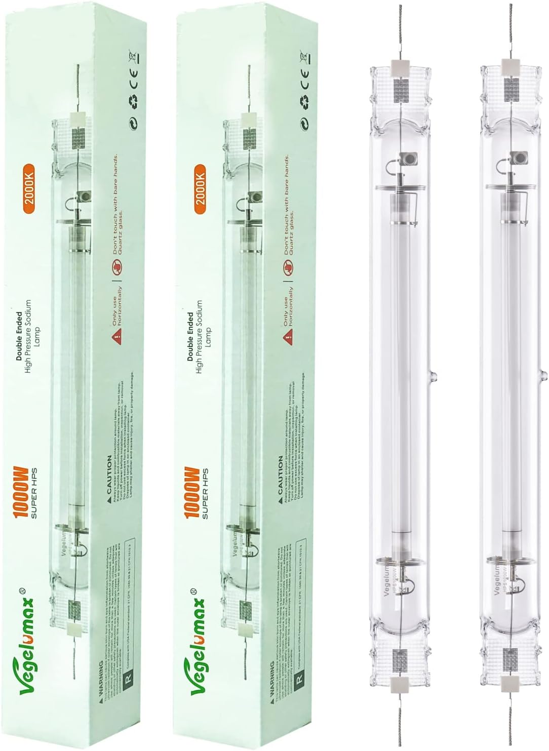 1000W Double Ended High Pressure Sodium DE HPS Grow Light Bulb,High PAR Enhanced Red and Orange Optimized Spectrum for Plant Flourishing Growth,CCT 2000K,Super Lumens 150,000,2Pack