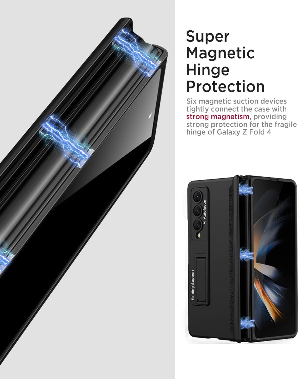Miimall for Samsung Galaxy Z Fold 4 Case with Privacy Screen Protector, Built-in Convenient Adjustable Kickstand & Magnetic Hinge Protection All-Inclusive Protective Case for Galaxy Z Fold 4 5G(Black)