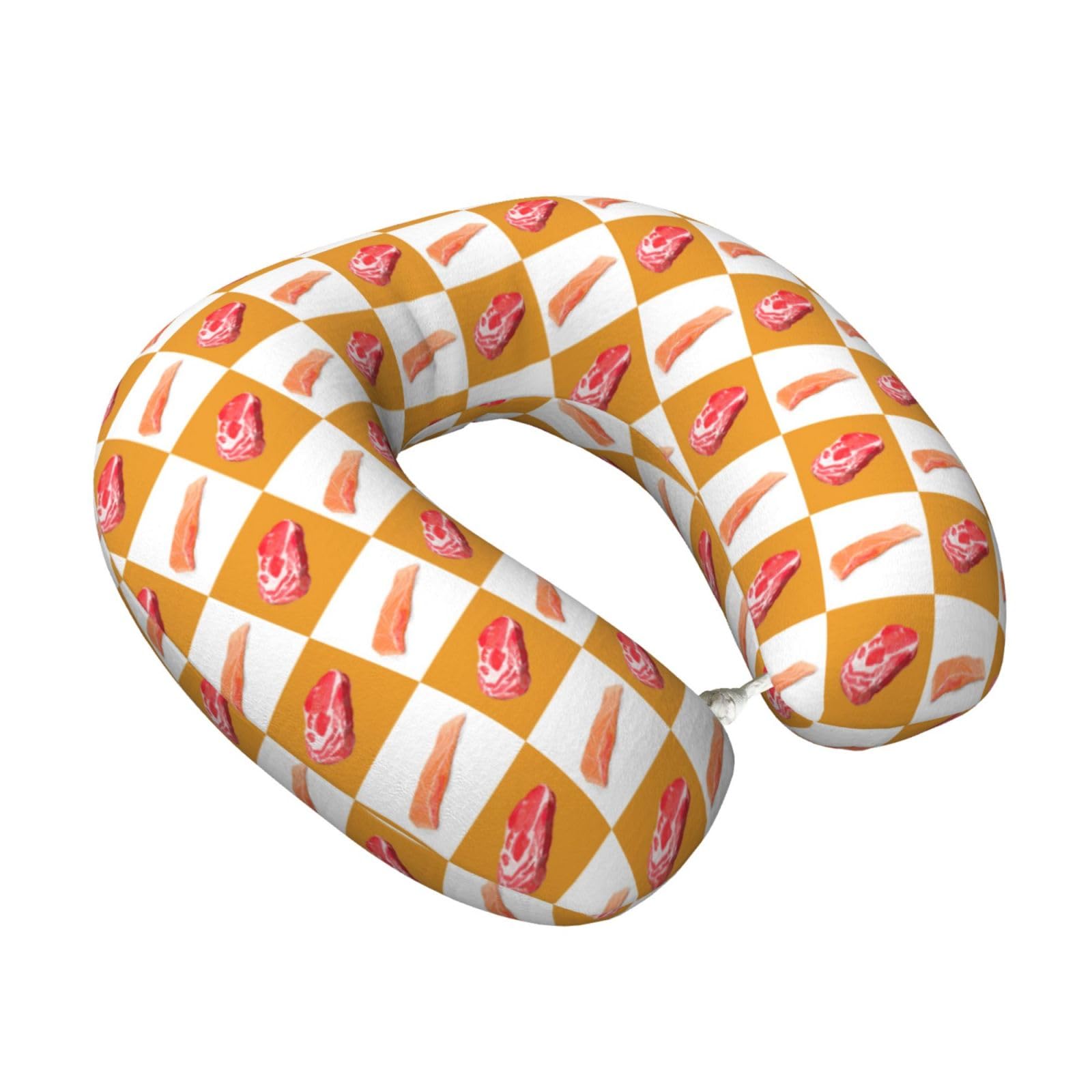 LKYMOH Delicious Salmon And Steak, Travel Neck Pillow U-Shaped Memory Neck Support Soft Comfortable With Washable Cover For Airplane Car Traveling and Office