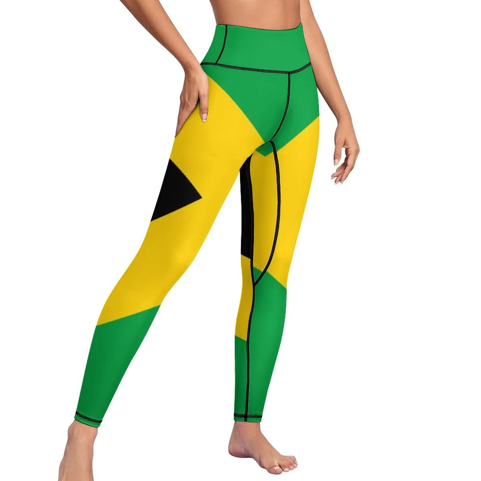 AuHomea Jamaican National Flag High Waist Yoga Pants Tummy Control Workout Running Yoga Leggings Medium Size for Girls and Women