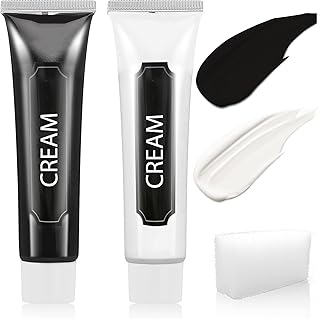 2 Pcs White Black Face Body Paint with Sponge,Halloween Face Paint Makeup Kit for Adults,Professional Face Painting Palette Kit for Halloween Costume Christmas Clown Zombie Joker SFX Makeup