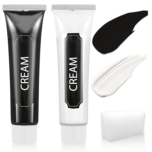 2 piezas de pintura facial blanca y negra con esponja, kit de maquillaje de pintura facial de Halloween para adultos, kit de paleta de pintura