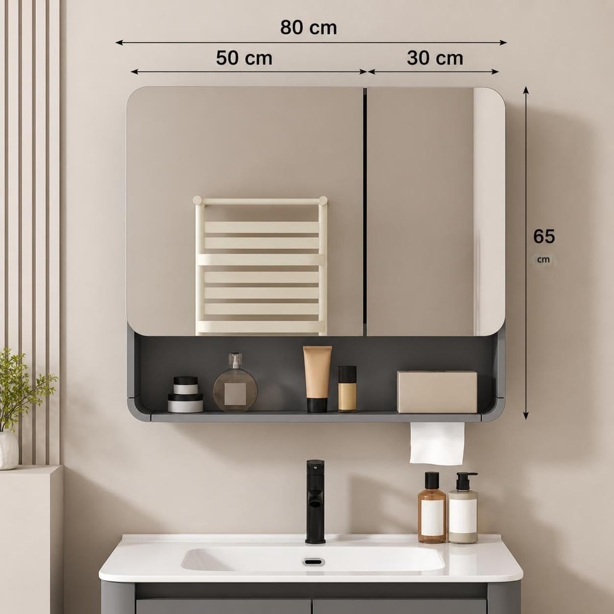Armario con Espejo Inteligente para baño con Enchufe Integrado para secador de Pelo, Estante de Almacenamiento, Forma Redondeada, multifunción para Maquillaje