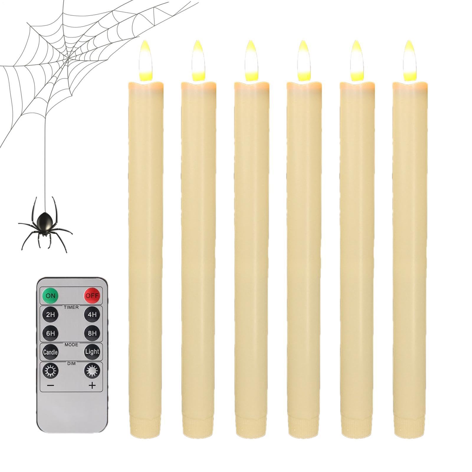 Velas cónicas sin llama para ventanas decorativas con temporizador y luz titilante para cenas 8