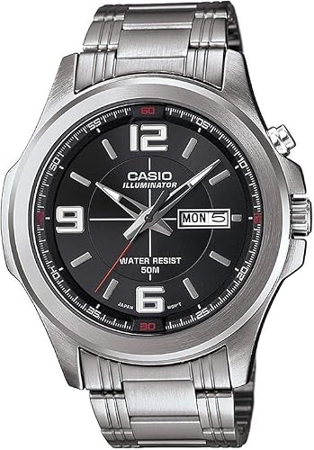 Illuminator Men's Analog Watch MTP-E202D-1A, Stainless Steel Band, Black Dial,