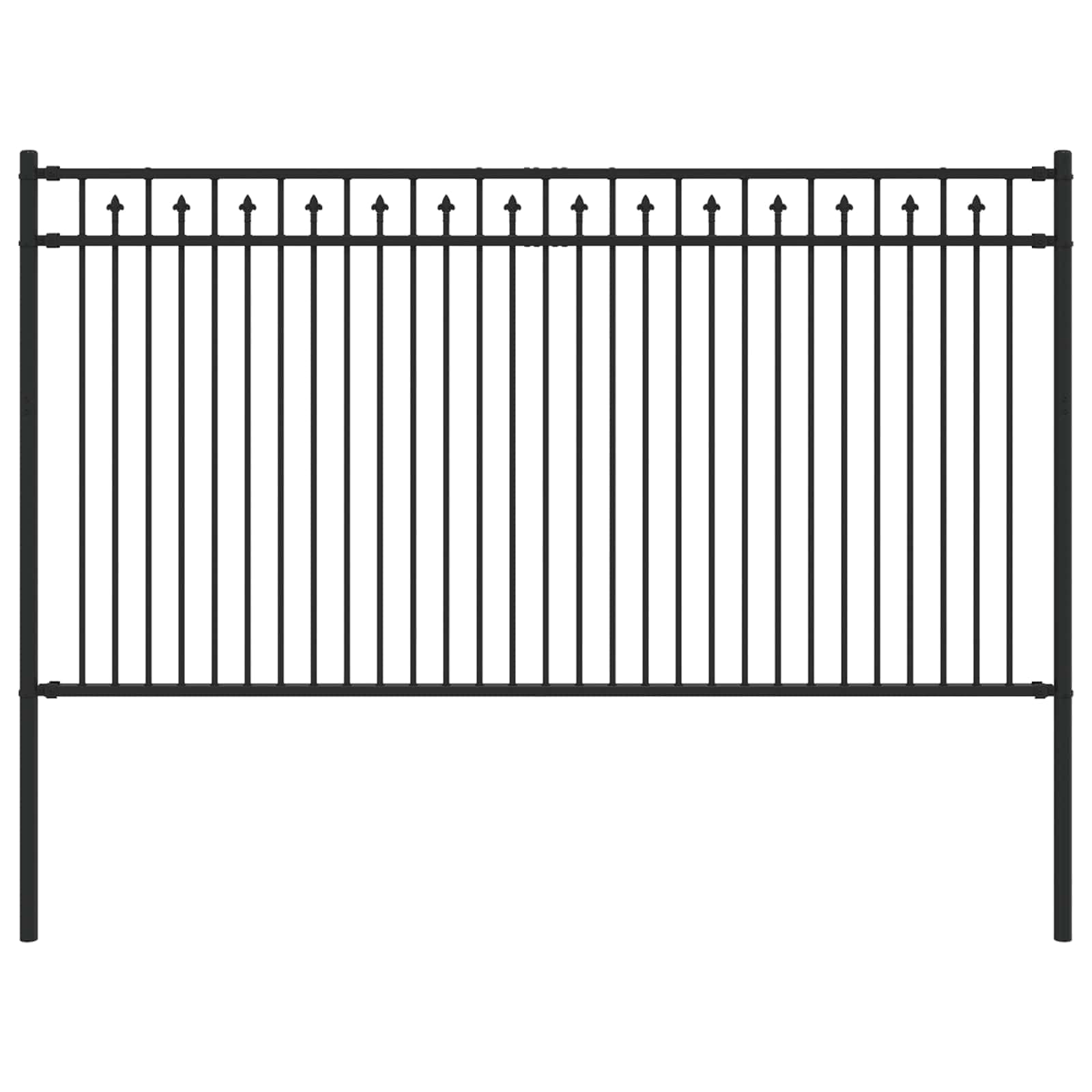 Modern Spike Fence 200 x 150 cm Black Powder-Coated Steel for Garden Boundary Privacy Security Barrier with Interlocking Panels Spear Top Rust Resistant Outdoor Use