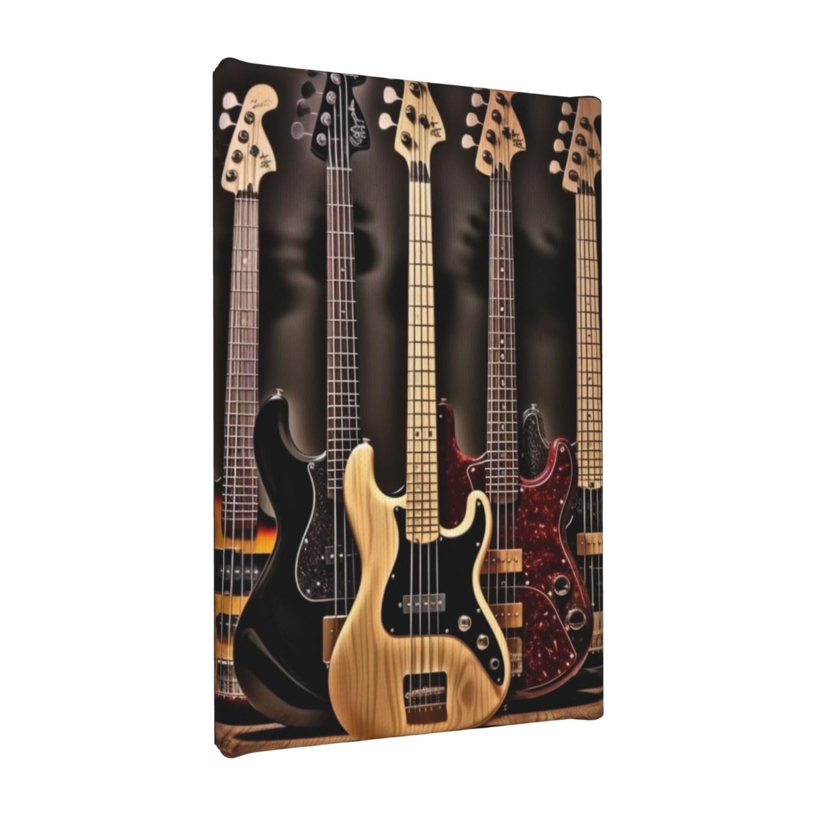 YKLJG Guitar Bass Music Musical Instruments Printed Wall Art Canvas Painting 20x30 CM Wooden Framed Picture Painting Artwork Prints for Bedroom Kitchen Home Office Decor