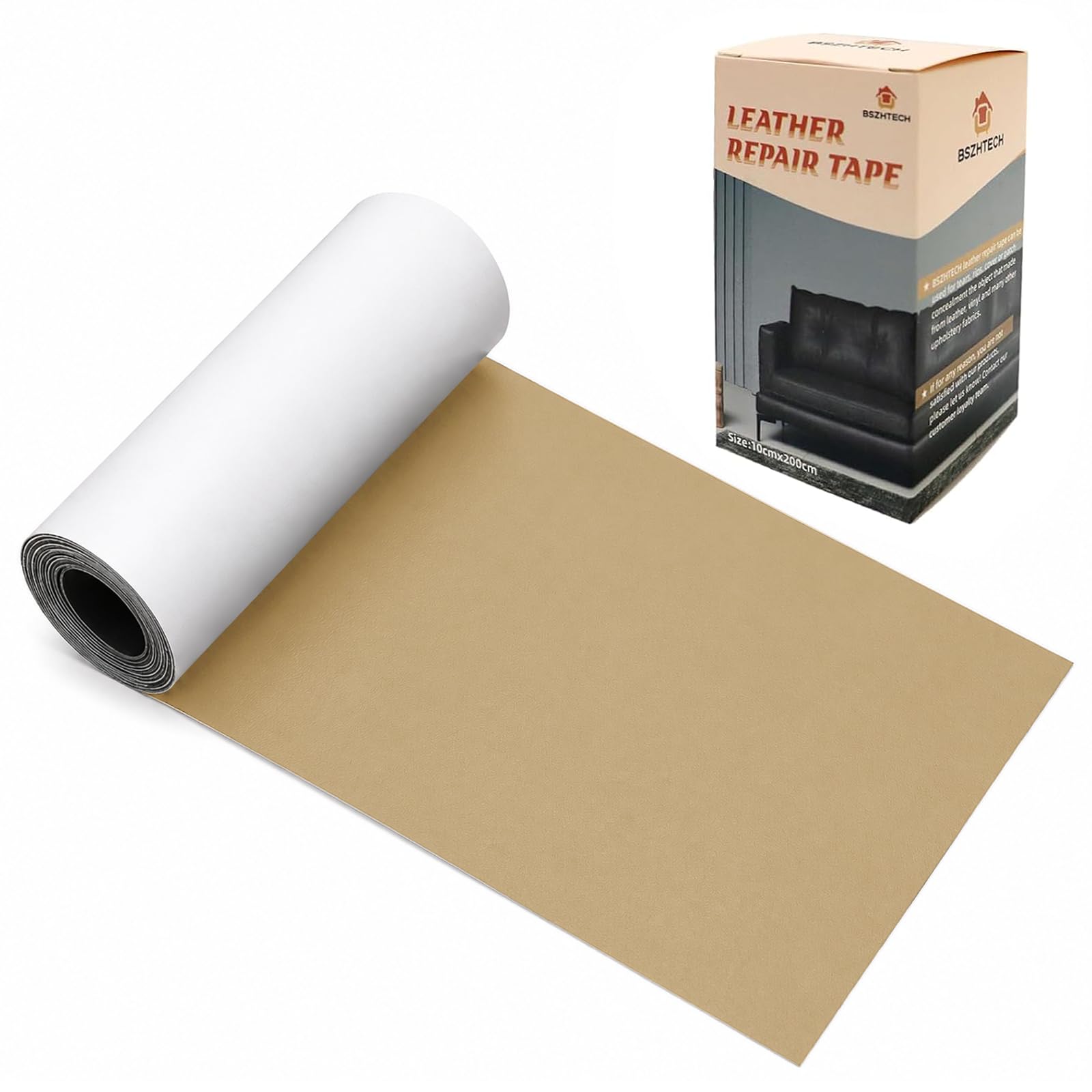 BSZHTECH Cinta de reparación de cuero, parche de reparación de cuero autoadhesivo para sofá, muebles, sofás, asientos de coche, kit avanzado de reparación de piel de vinilo sintético (kahki oscuro