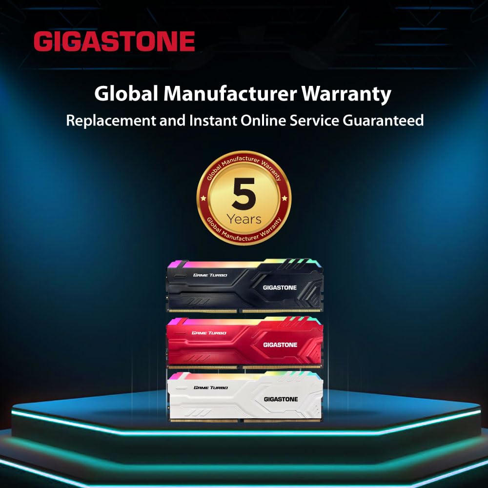 【RAM DDR5】Gigastone RGB Game Turbo Nero Desktop RAM 32GB (2x16GB) DDR5 32GB DDR5-6000MHz PC5-48000 CL40 1.35V 288 pin Unbuffered Non ECC UDIMM per PC Gaming modulo di memoria (SOLO Desktop)