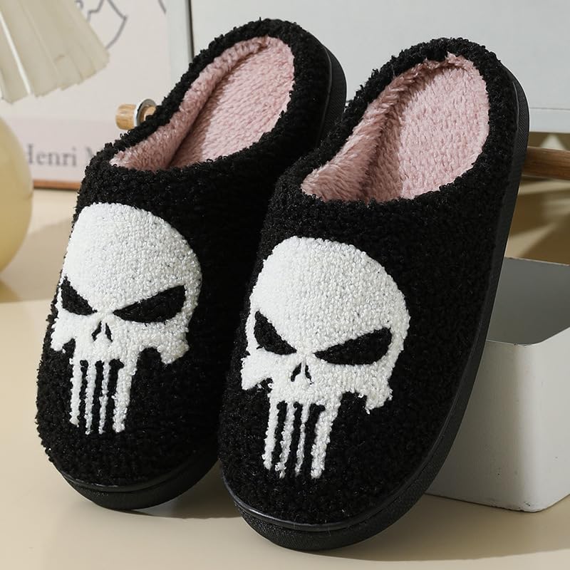 Womens Mens Slippers Retro Memory Foam Cute Cartoon Skeleton Ghost Pumpkin Plush Fluffy Warm Fur Lined slippers, Slip-Resistant Indoor House Home Winter Shoes3