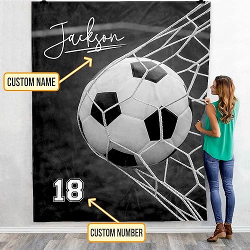 Miniatura 3 de TEEMAN Manta de fútbol personalizada para niños de 8 a 12 años, regalos de noche de fútbol para jugadores de fútbol, manta de fútbol personalizada