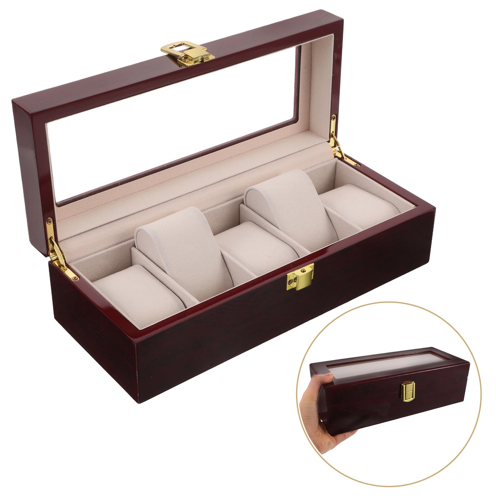 ifundom Caja de Reloj para Hombre de Madera Lacada Estuche Portátil con Compartimentos Organizador de Relojes para Viajes y Hogar Caja de Almacenamiento de Relojes