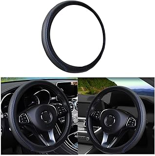 CGEAMDY Car Steering Wheel Cover, Universal 38 cm Microfibre Steering Wheel Cover, Non-Slip Breathable Steering Wheel Cover, Odour-Free Steering Wheel Cover, Steering Wheel Protector (Black/Blue)