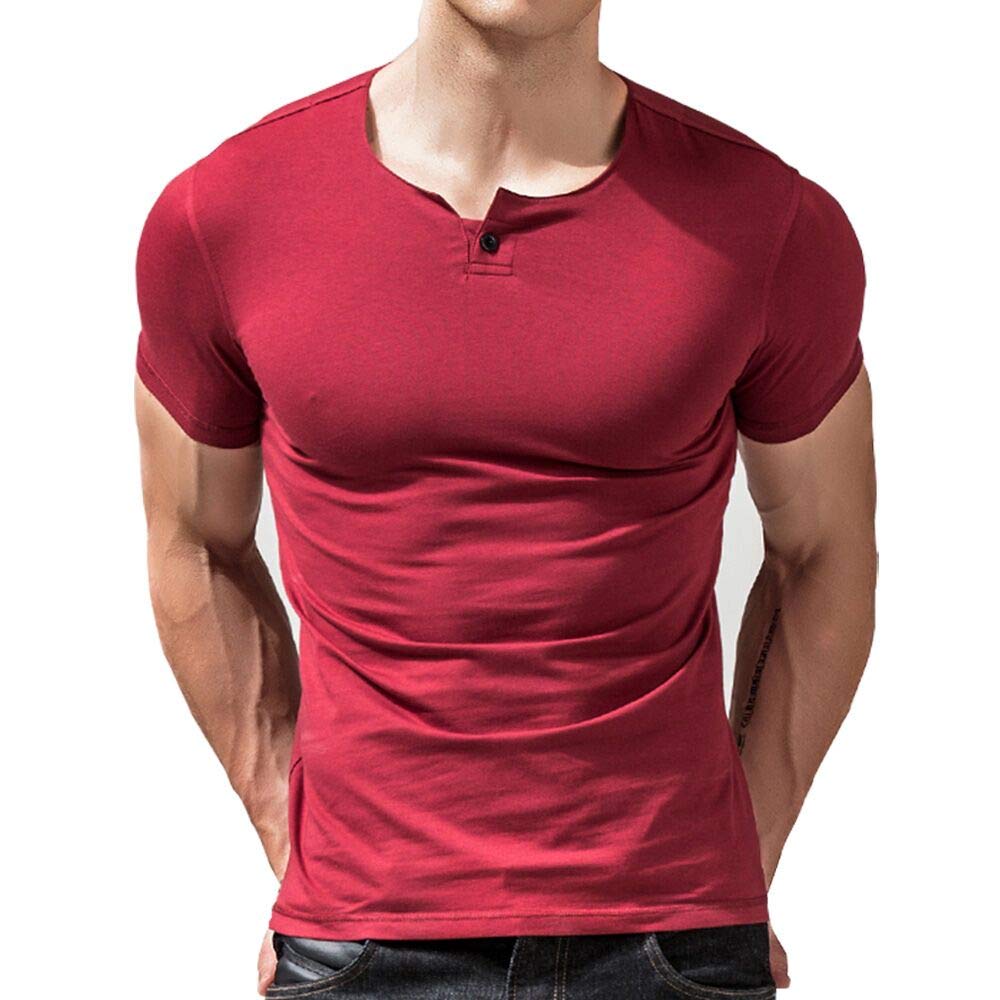 palglg Camiseta Henley Slim Fit Manga Corta para Hombre con Botón Camisas Algodón