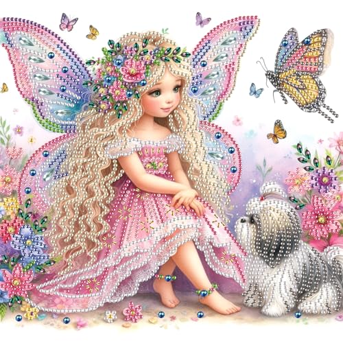 Image of AiYuanzsh Diamond Art Painting Kits for Adults, 5D Special Shape Diamond Art Kits for Beginners, Crystal Rhinestones Diamond Art Painting for Home Wall Decoration Gift 12x12 inch, Princess Elf