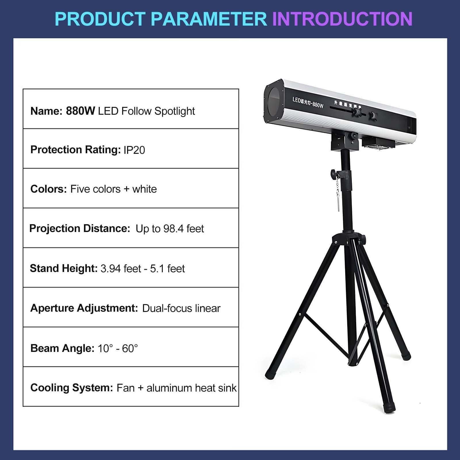 Faro A LED da Palcoscenico da 880W con Treppiede, Faretto A Profilo con Zoom Manuale per Teatro, Concerti E Spettacoli dal Vivo, LED COB con Proiezione di GOBO, Temperatura Colore E Luminosità