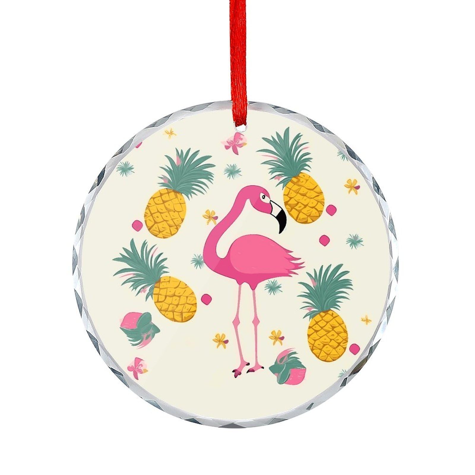 Fodpand Women's Style Flamingo And Pineapple Round Glass Ornament Keepsake Gift Exchange Ideas Car Decor,Christmas Ornaments For Tree Window Garden Ornaments