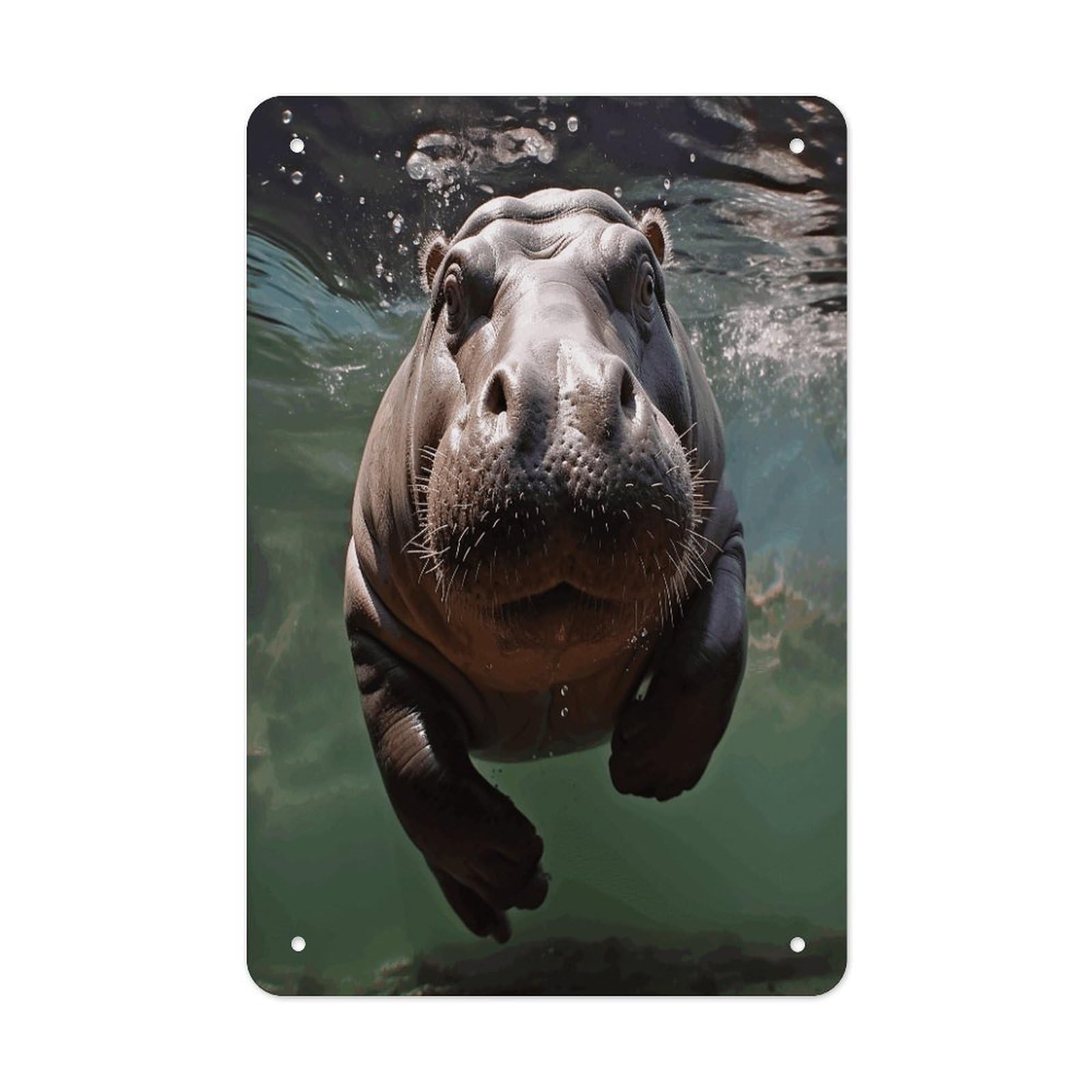 VstaDank Diving Hippo Metal Tin Signs Personalized Wall Art Prints Decoration Art Poster Funny Vintage Tin Sign Iron Sheet Painting Metal Signboard Decor Painting for Wall Decor