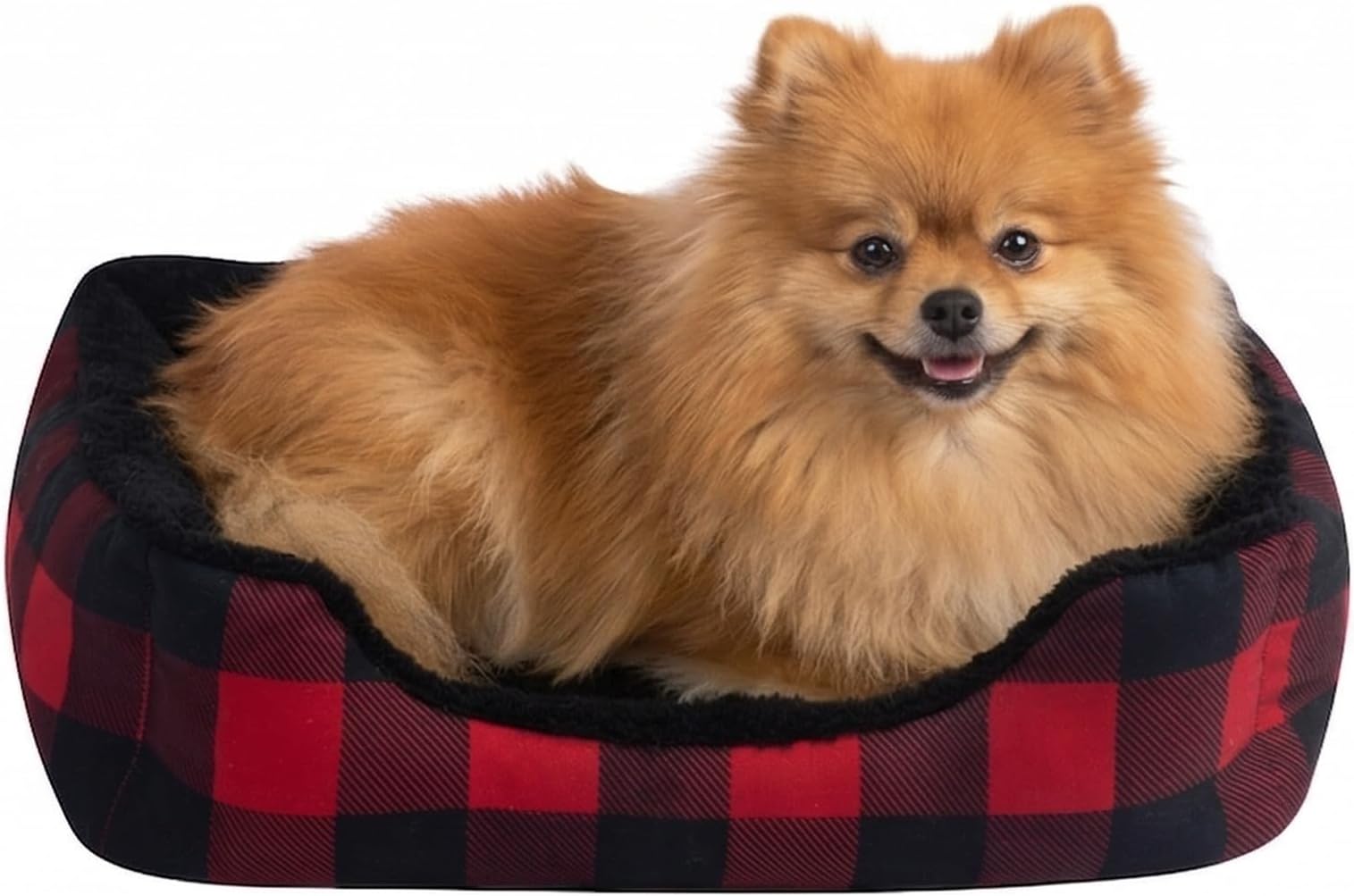 Printed Flannel Rectangle Plush Dog Cat Bed Self-Warming Pet Bed, Red Checked