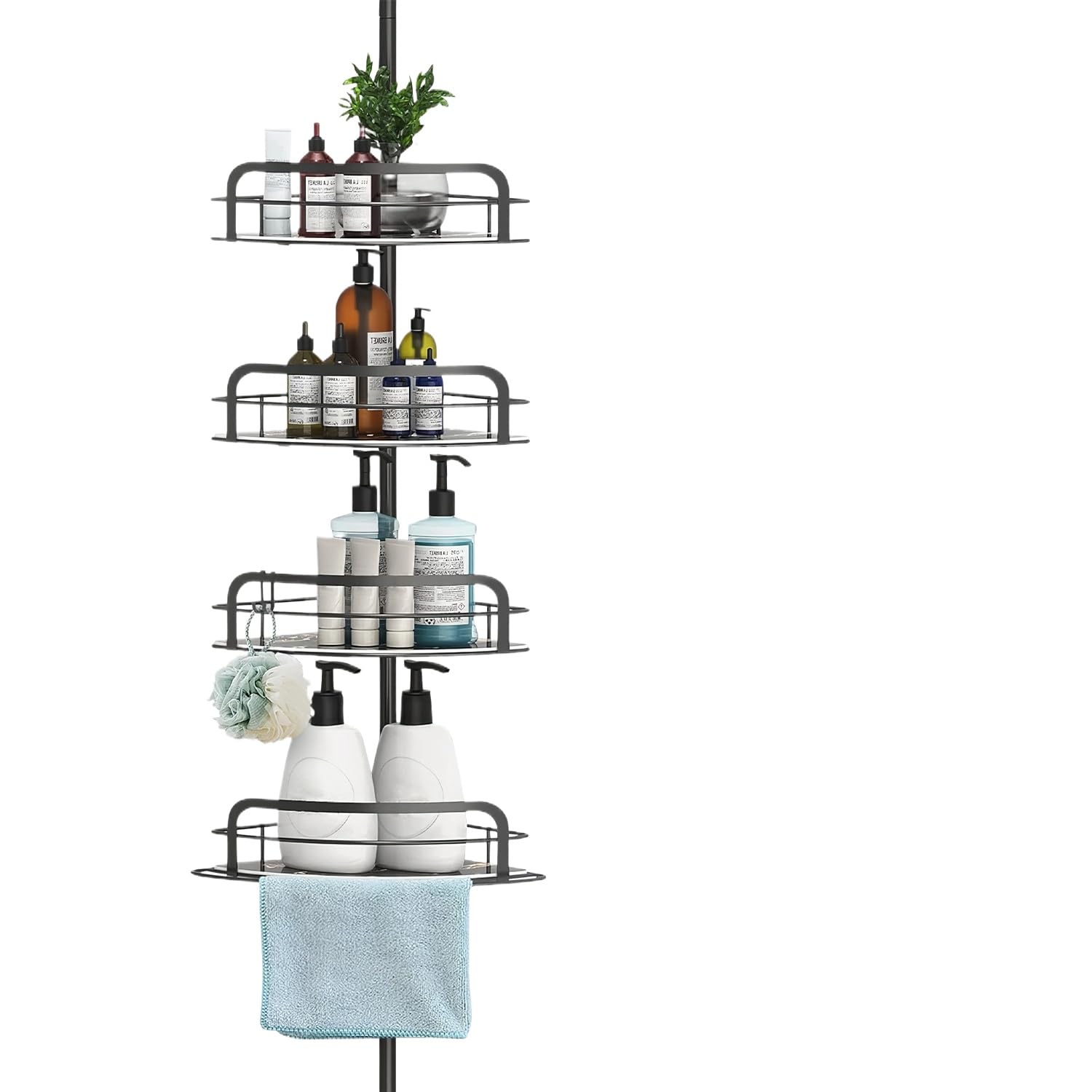 Vifya Corner Shower Caddy Tension Pole Quick Setup Rust-Free Bathroom Shower Organizer Corner for Bathtub Shampoo Storage 4-Tier