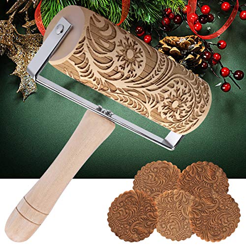 Embossing Rolling Pin Embossed Rollers Pins Engraved Snowflakes Flowers Pattern for Bakers, Baking