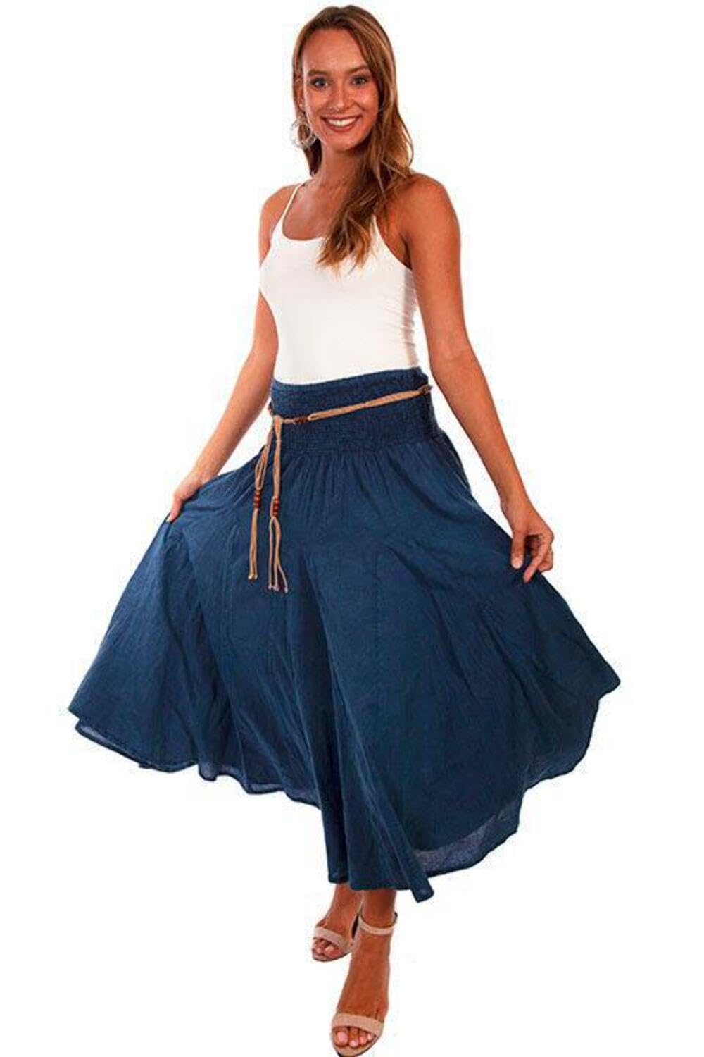 Scully Women's Cantina Gar-Ye Skirt w/Belt Dark Blue Medium