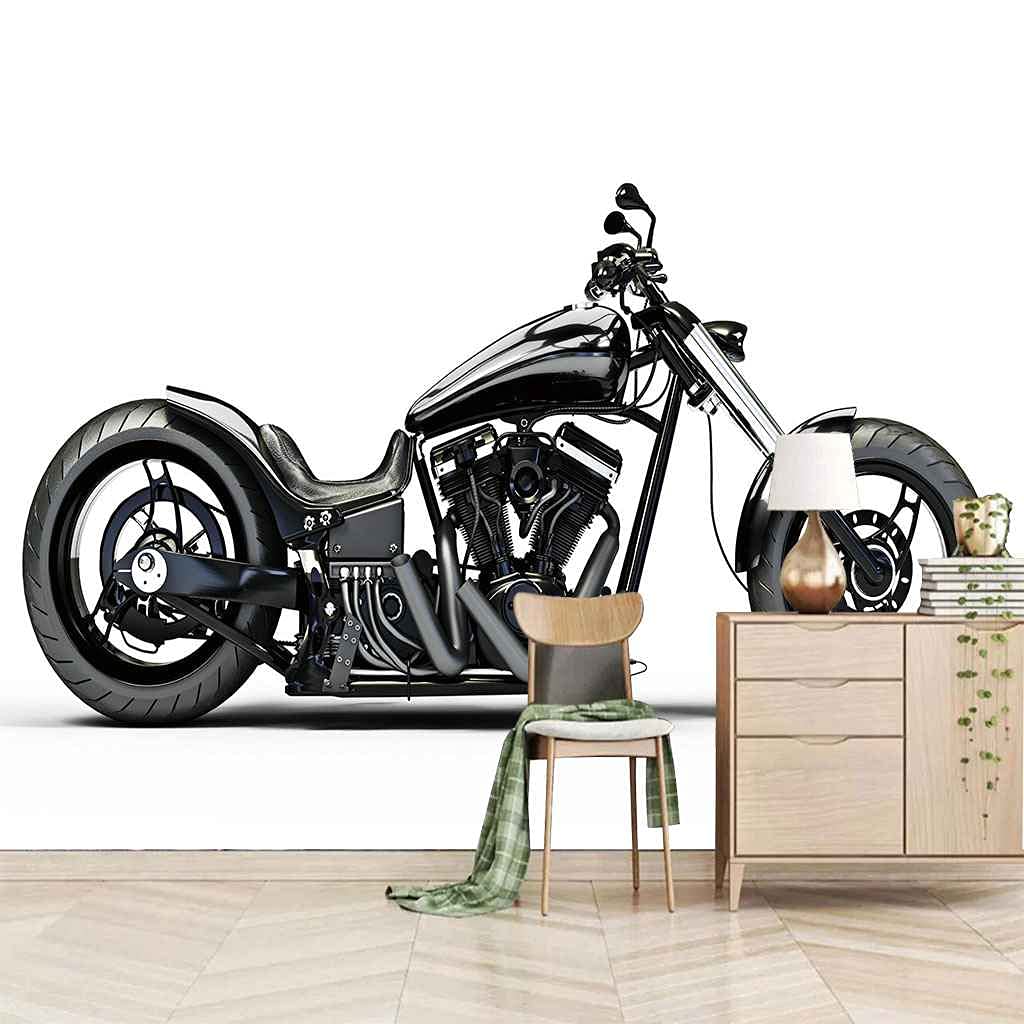 Papier peint auto-adhésif 3D moto noire pour rénover facilement un grand mur de chambre