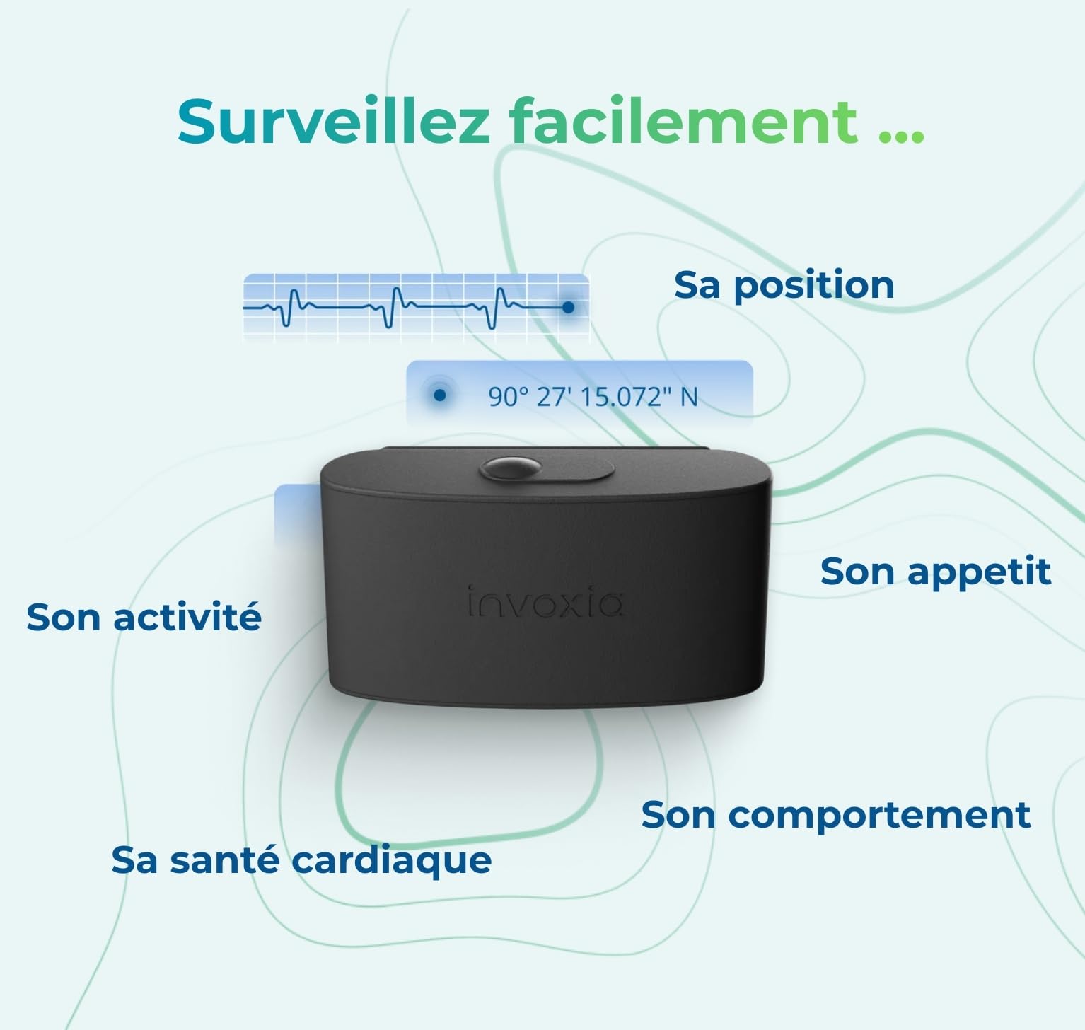 Invoxia Biotracker GPS et Suivi Santé pour Chien | Suivi cardiaque, respiratoire et sommeil, GPS LTE-M 4G, sans abonnement, autonomie 15 jours