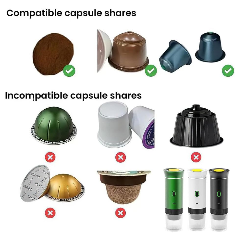 Mini Cafetera Portátil 3 en 1 – 15 Bares, Recargable USB-C, Compatible con Cápsulas y Café Molido, Ideal para Viajes, Oficina y Camping