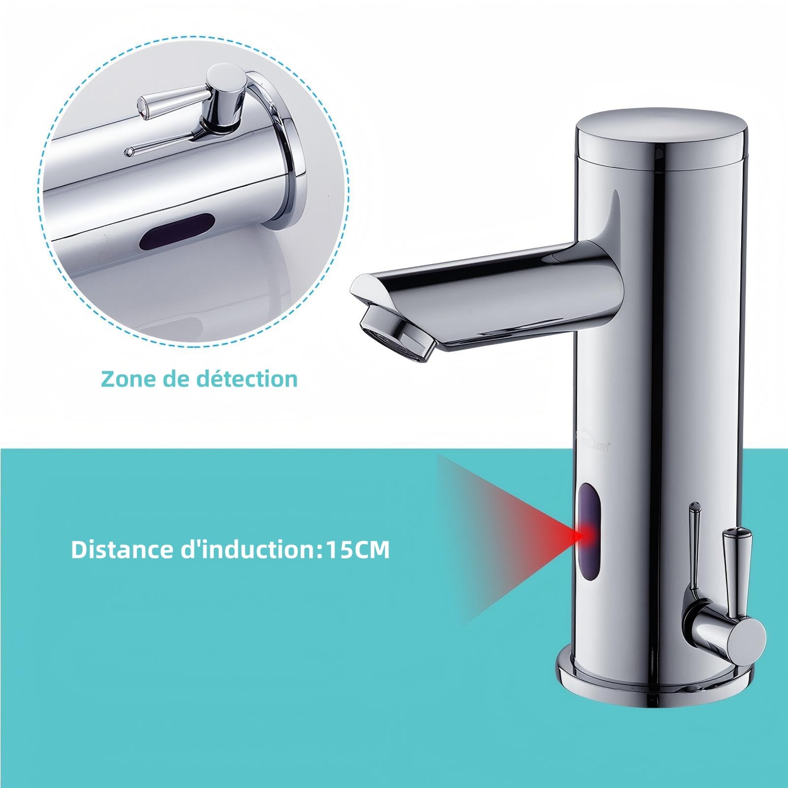 Auralum Mitigeur Lavabo Automatique à Infrarouge Robinet de Détection IR Monotrou Mousseur Eau Froide et Chaude Laiton Chrome pour Salle de bain