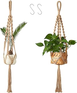 2 perchas de macramé para plantas (27.56 pulgadas) para interiores y exteriores, macetas colgantes bohemias para plantas de interior y exterior, decoración colgante de pared de macramé para