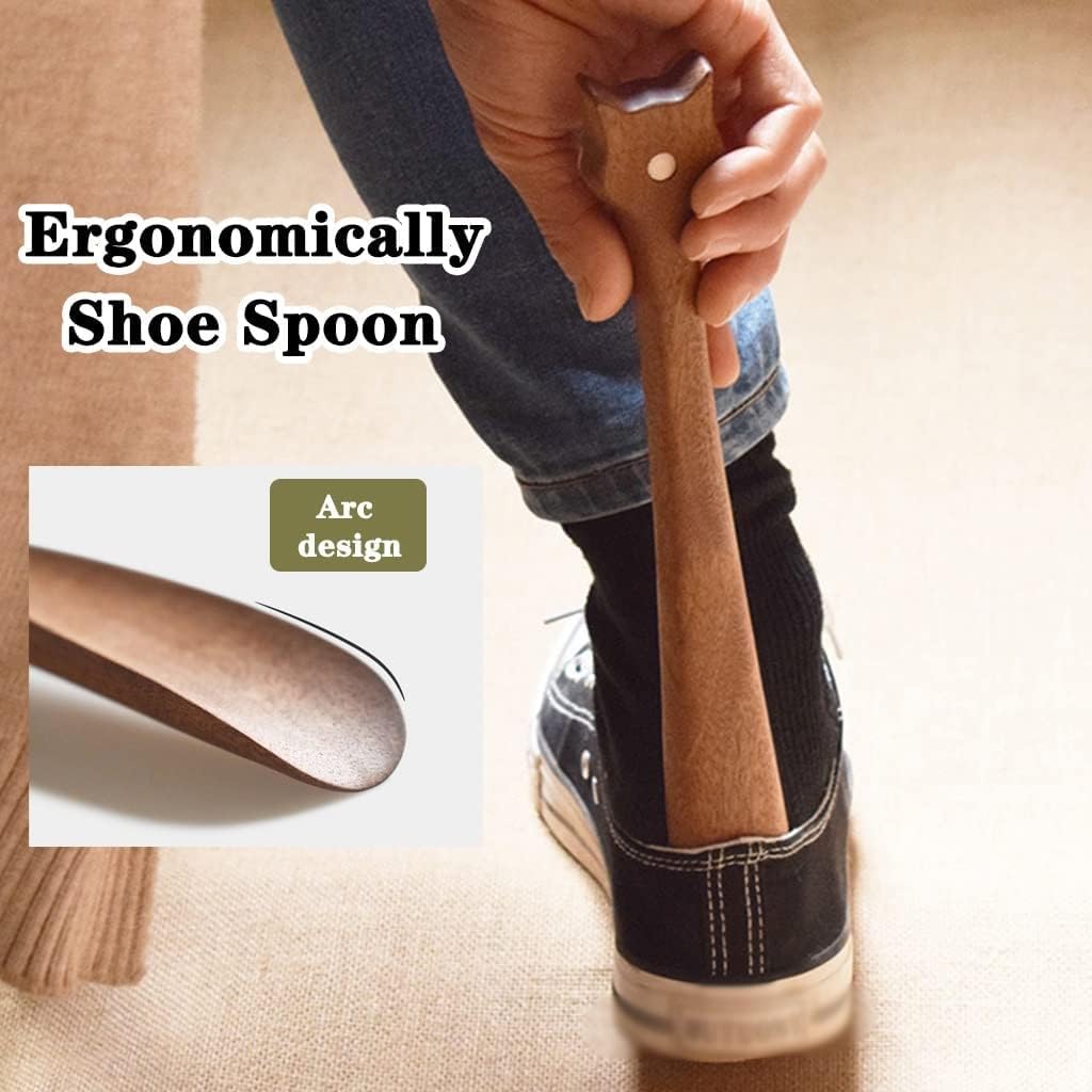 Łyżka do butów z długą rączką, Łyżka do butów drewniana brązowa 28,5 cm kształt lisa podróżnego. Ergonomiczny