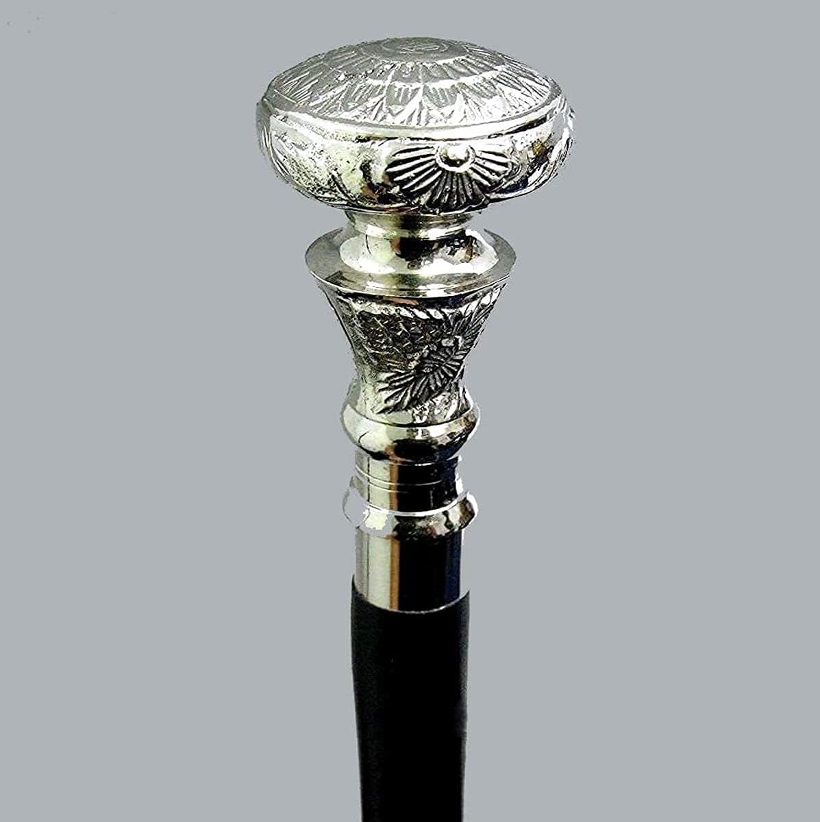 FIZA GROUP Royal Walking Stick Vintage Antique Design Walking Cane Wooden Walking Stick Silver Brass Victorian Handle Best for Gift STANDARD : Clothing, Shoes & Jewelry