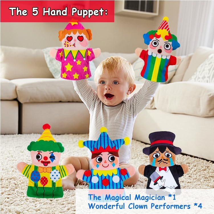 Miniatura 2 de ARASTTA Juego de marionetas de mano de circo para niños, 5 piezas, marionetas para niños pequeños de 1 a 3 años, juguetes sensoriales para bebés de