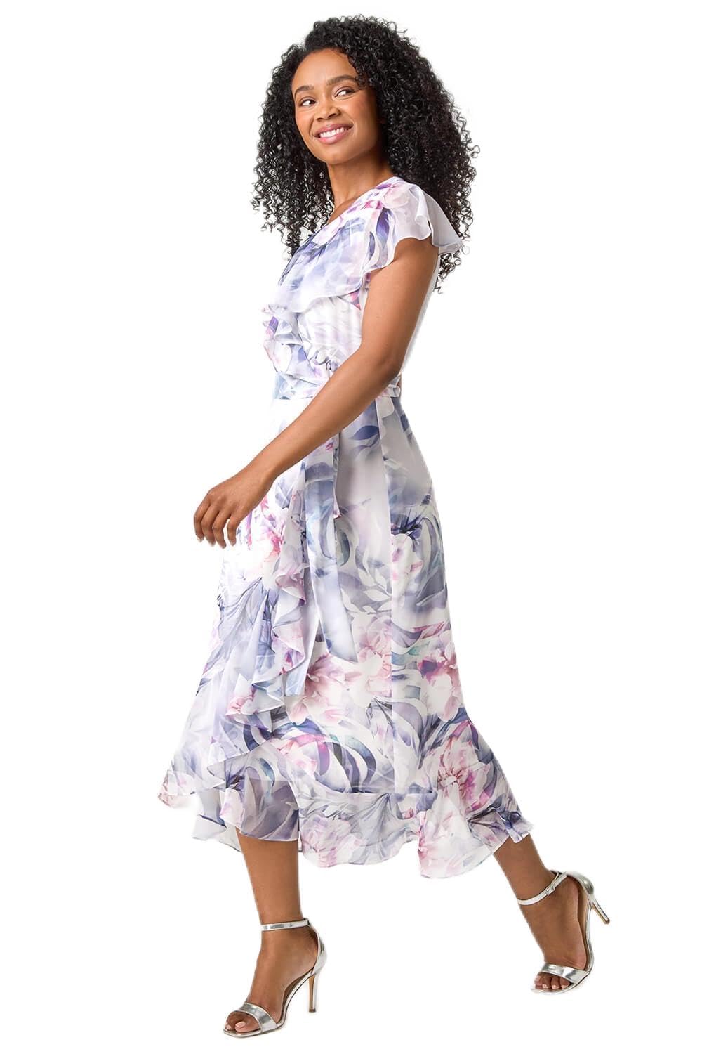 Roman Womens Floral Print Midi Dress Grey Size 14