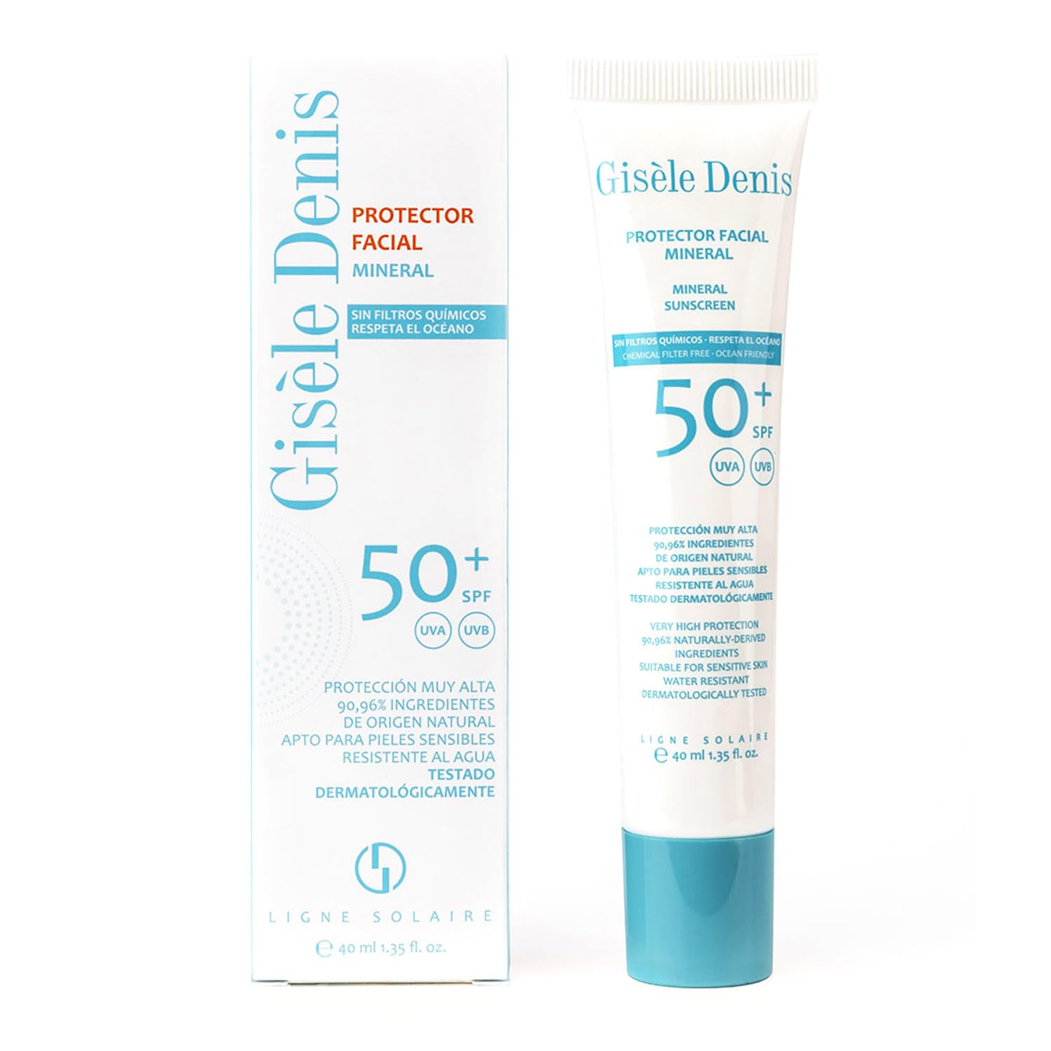 GISÈLE DENIS - Protector Solar Facial Mineral, 40 ml, Protección FPS50+, Textura Ligera, Cuidado de Piel, Resistente al Agua, para Todas Pieles, Tacto Seco, con Ingredientes Naturales, para Uso Diario