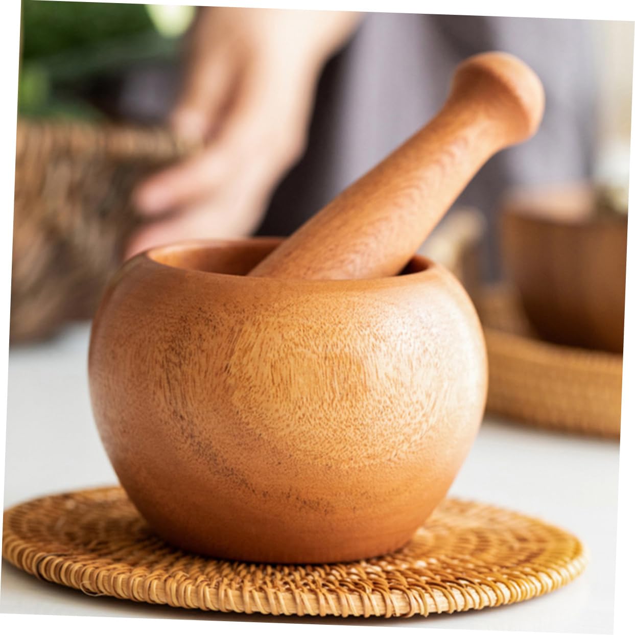 STOBAZA 1set Wooden Garlic Manual Mortar Pestle Kit Mashing Tool for Cooking Easy to Store for Housewarming