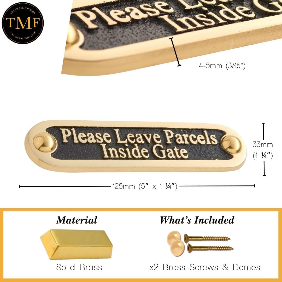 Please Leave Parcels Inside Gate Metal Brass Door Sign. Traditional Style Leave Delivery Instruction Outdoor Metal Mailbox Wall Sign By The Metal Foundry
