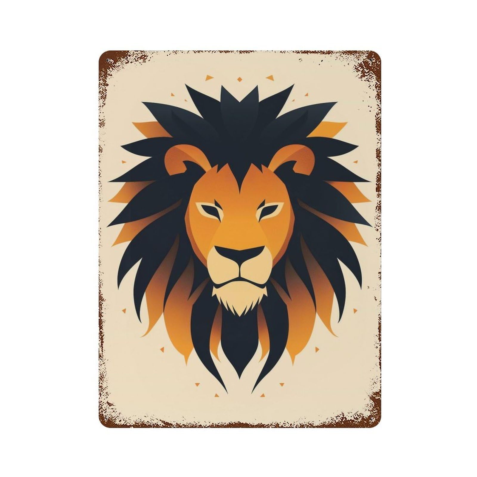 Majestic Lion Vector Portrait with Bold Mane Aged Metal Wall Plaque 15.7"x11.8", for Pub, Kitchen And Man Cave Decor, Decorative Metal Wall Art
