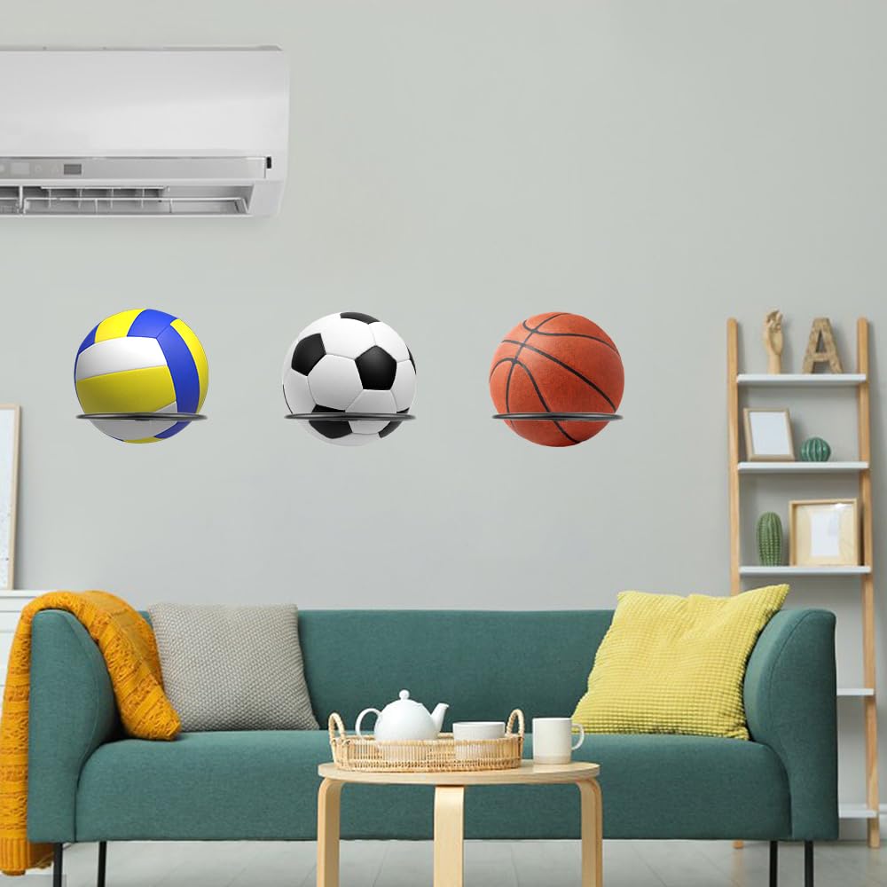 Porta Palloni da Muro 4 Pezzi Supporti da Parete per Pallacanestro Universale in Metallo