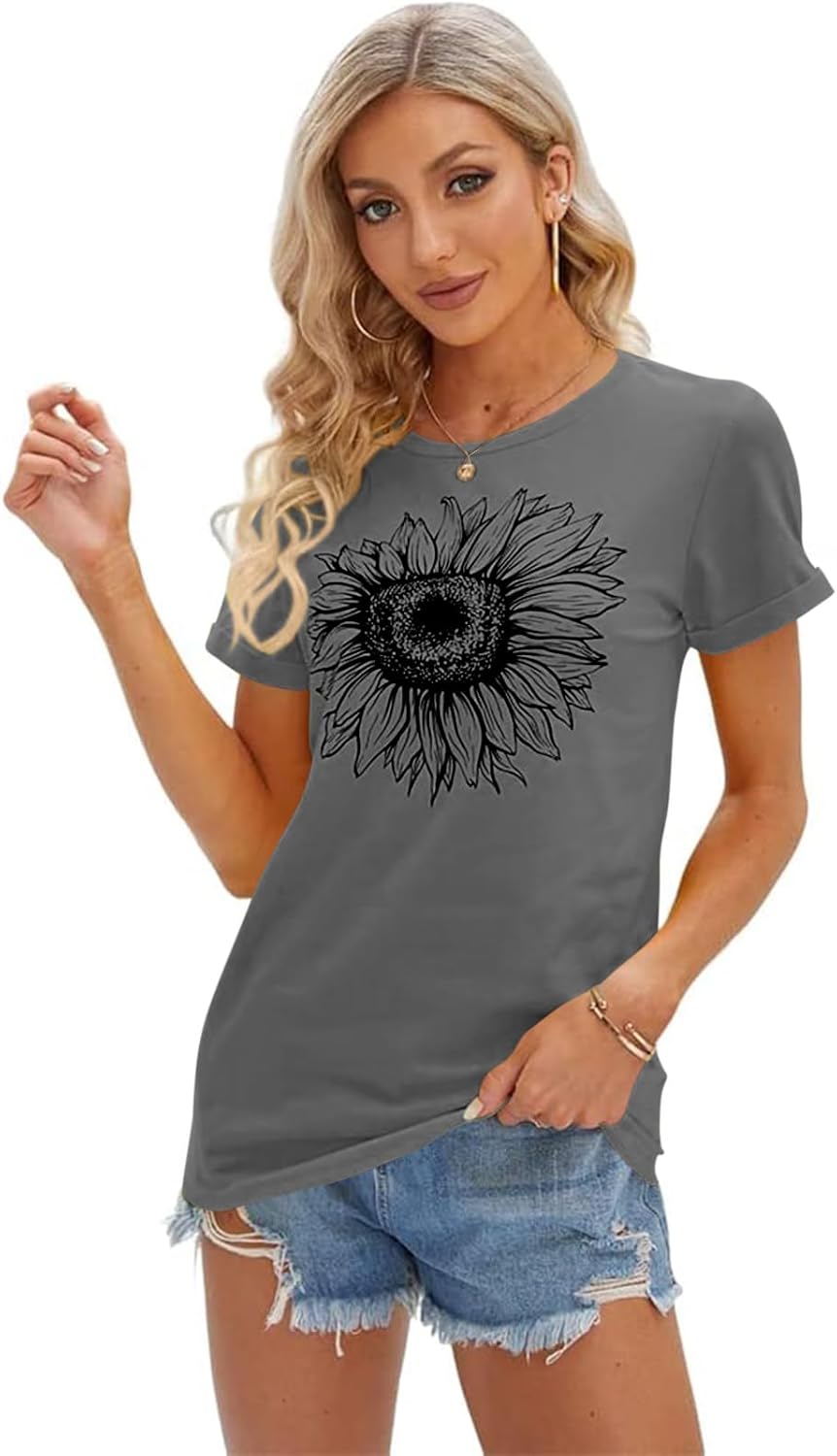 Cicy Bell Women's T Shirts Short Sleeve Tees Sunflower Graphic Loose Summer Tops - Image 2