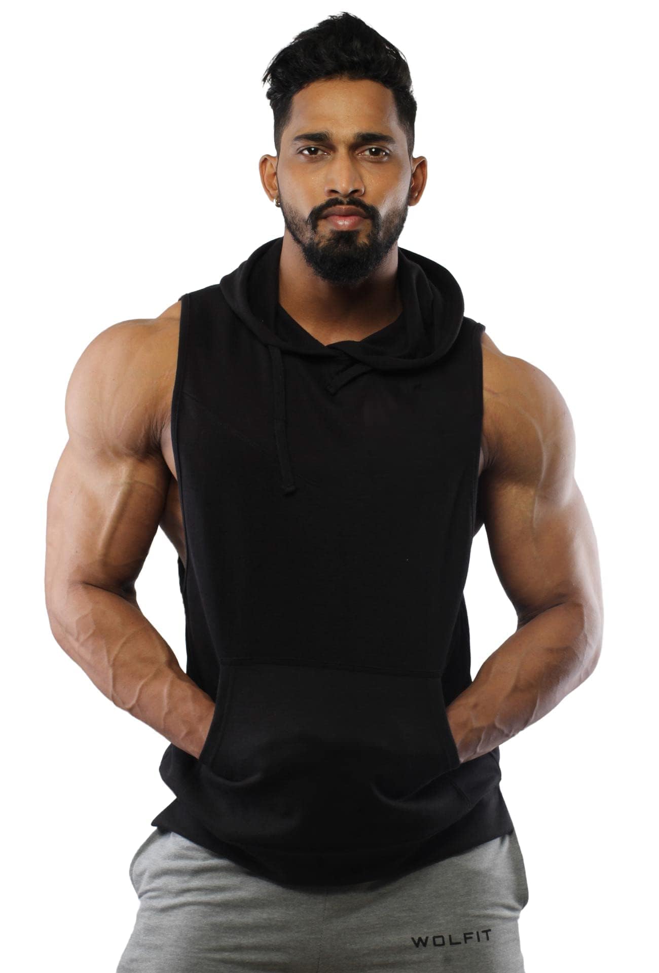 hot button Solid Sleeveless Gym Vest Hoodie for Men - Stylish Workout Sleeveless Hooded T-Shirt-picture-44