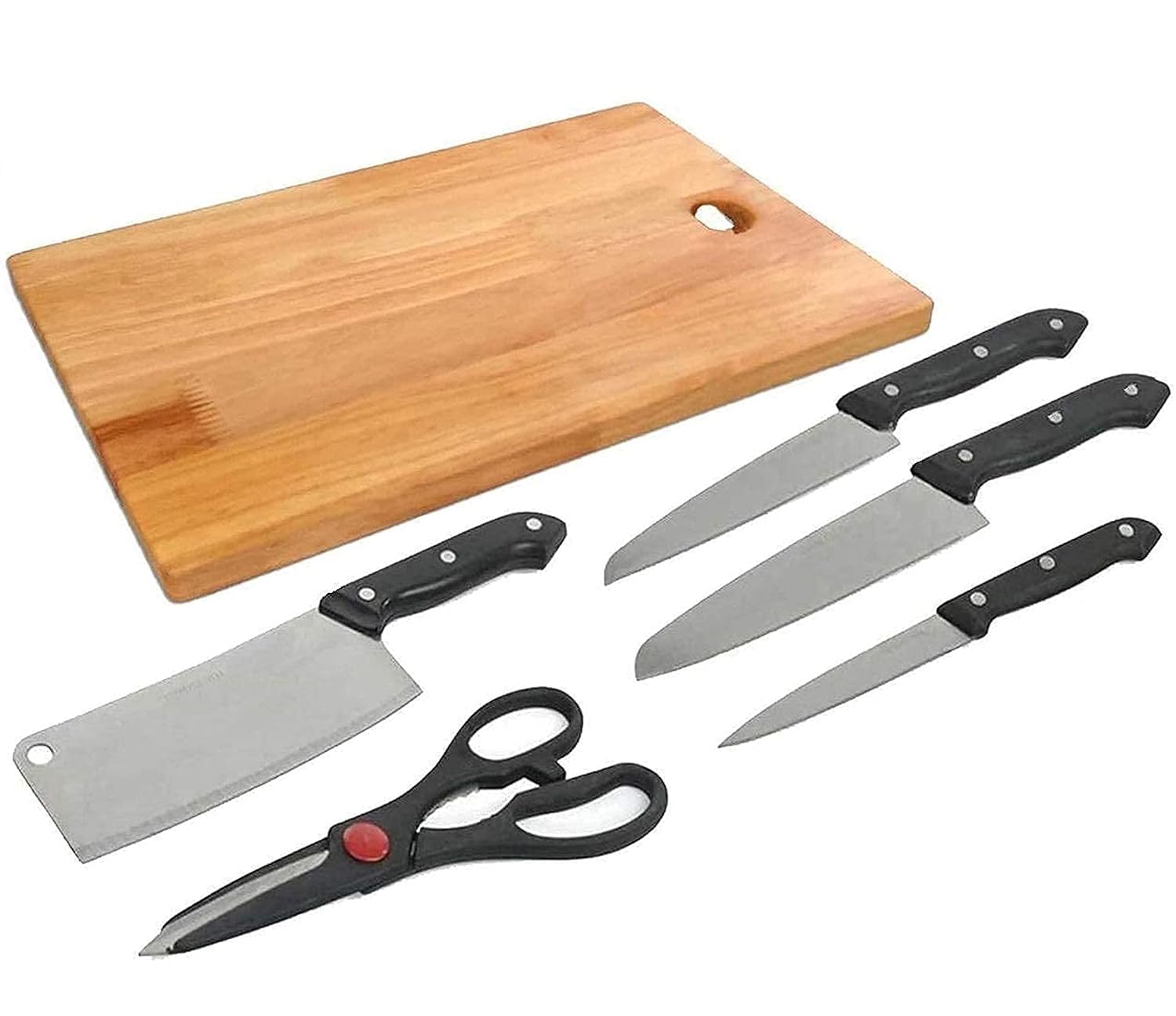 ROMINO Wooden Multipurpose Chopping and Cutting Board Set for Kitchen, Vegetables & Meat Cutting, Fruit Cutter, Heavy Durable Easy to Clean Board (Set of 4 Knife +1 Scissor +1 Chopper Board) (B0D1H2G11V) Amazon Price History, Amazon Price Tracker