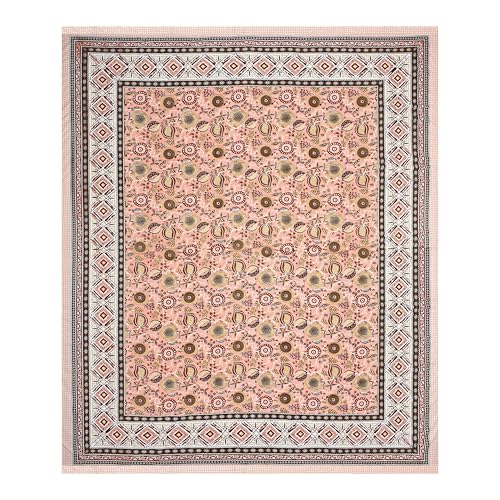 Image of India 100% Pure Cotton Jaipuri Printed Double Bedsheet with 2 Pillow Covers | Traditional Sanganeri Floral Design | Soft Breathable Fabric | King Size Bedsheet for Bedroom (Kaya53)